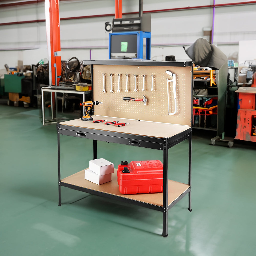 63" Workshop Tool Cabinet & Workbench | Drawers & Pegboard Storage