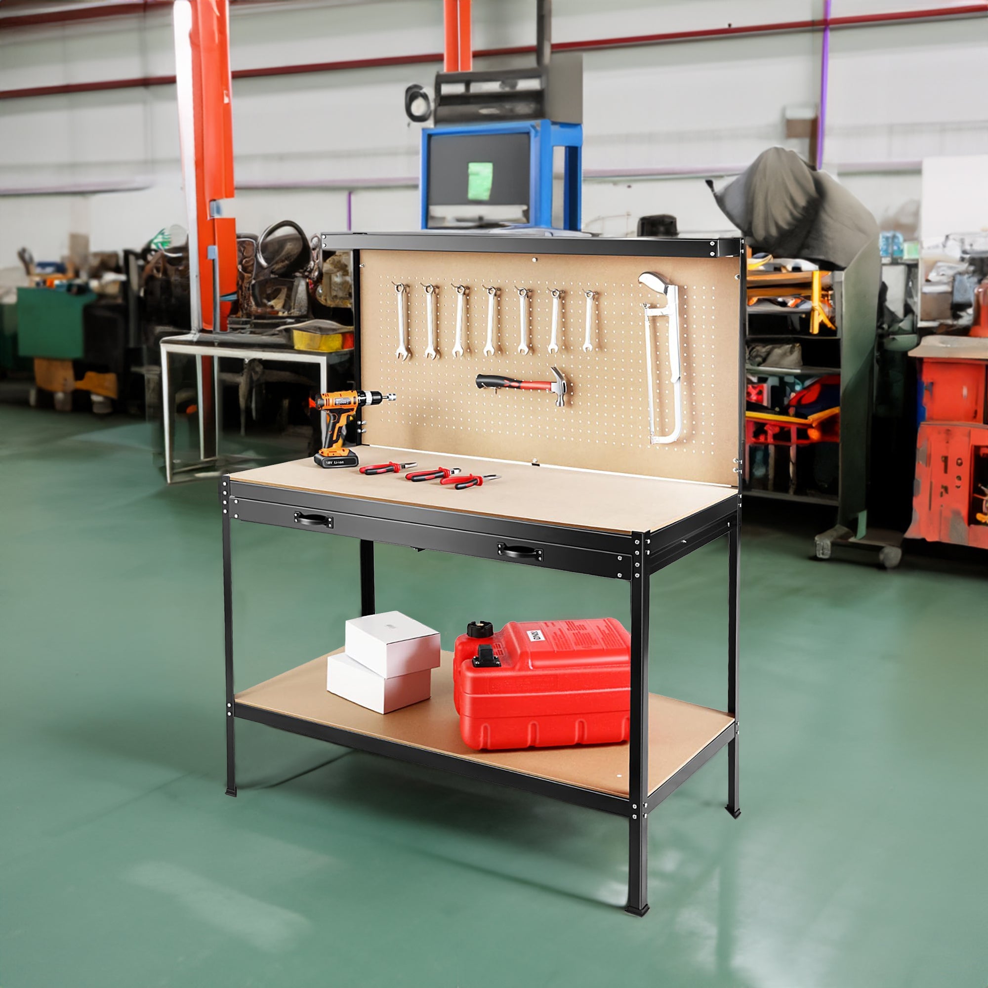 63" Workshop Tool Cabinet & Workbench | Drawers & Pegboard Storage