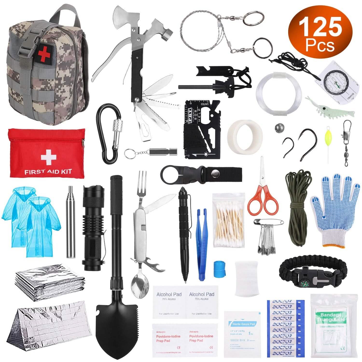 125-Piece Emergency Survival Kit – Tactical Outdoor Gear with First Aid Set