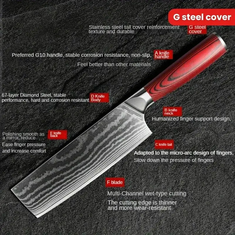 67-Layer Damascus Nakiri Knife – G10 Handle