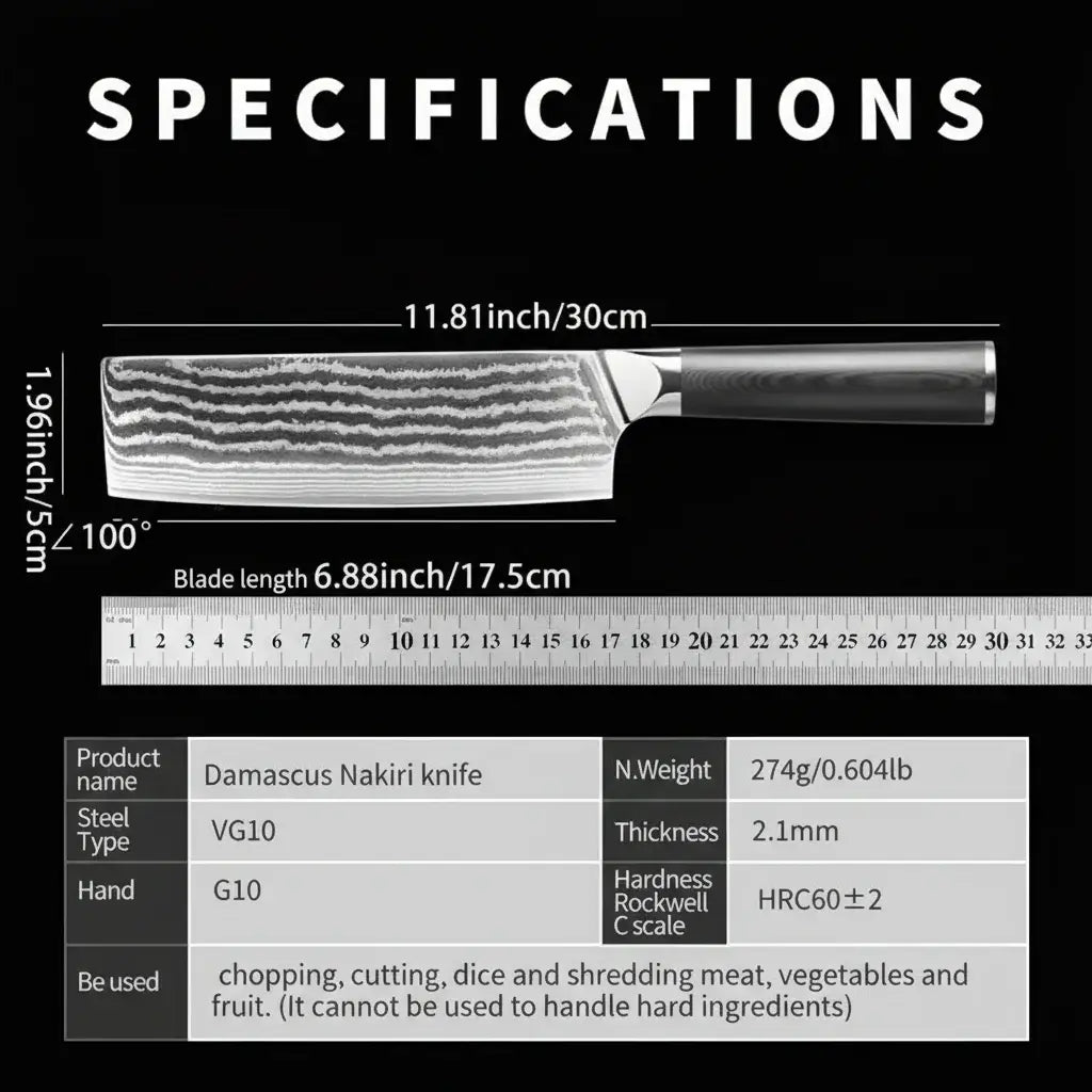 67-Layer Damascus Nakiri Knife – G10 Handle