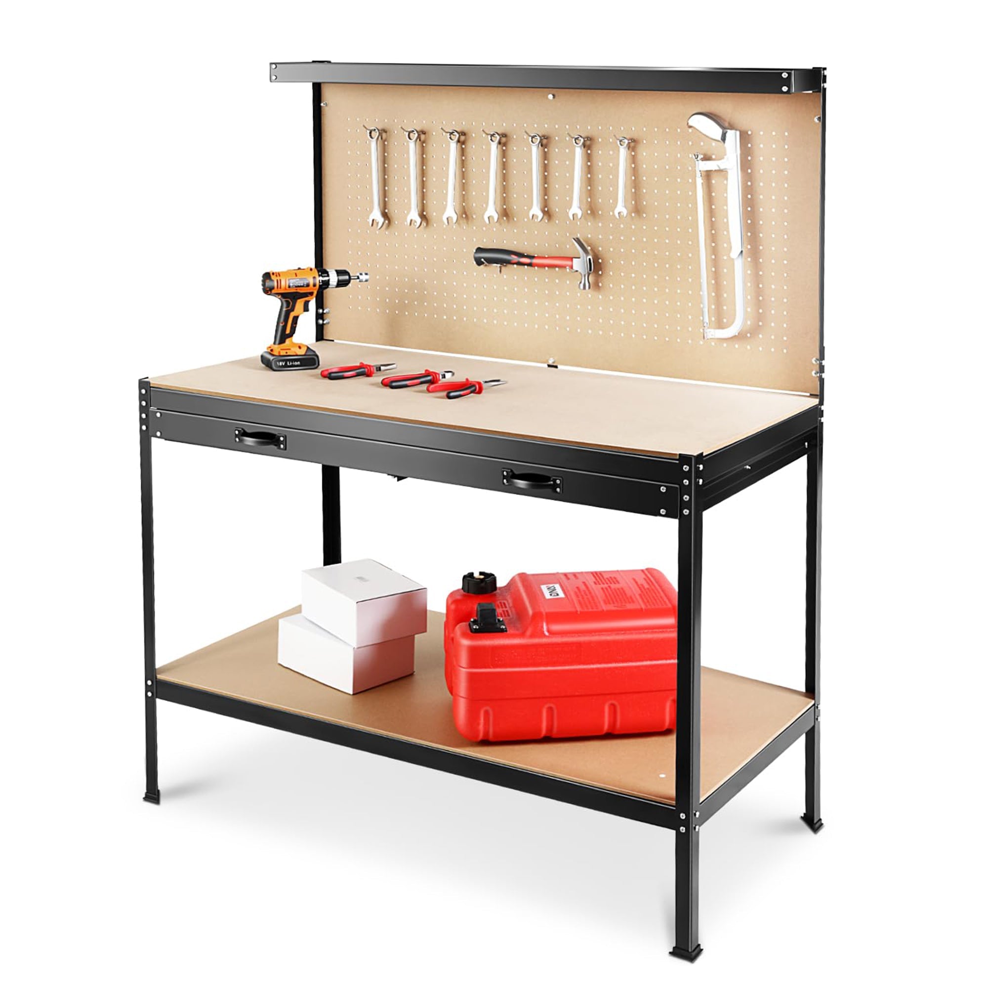 63" Workshop Tool Cabinet & Workbench | Drawers & Pegboard Storage