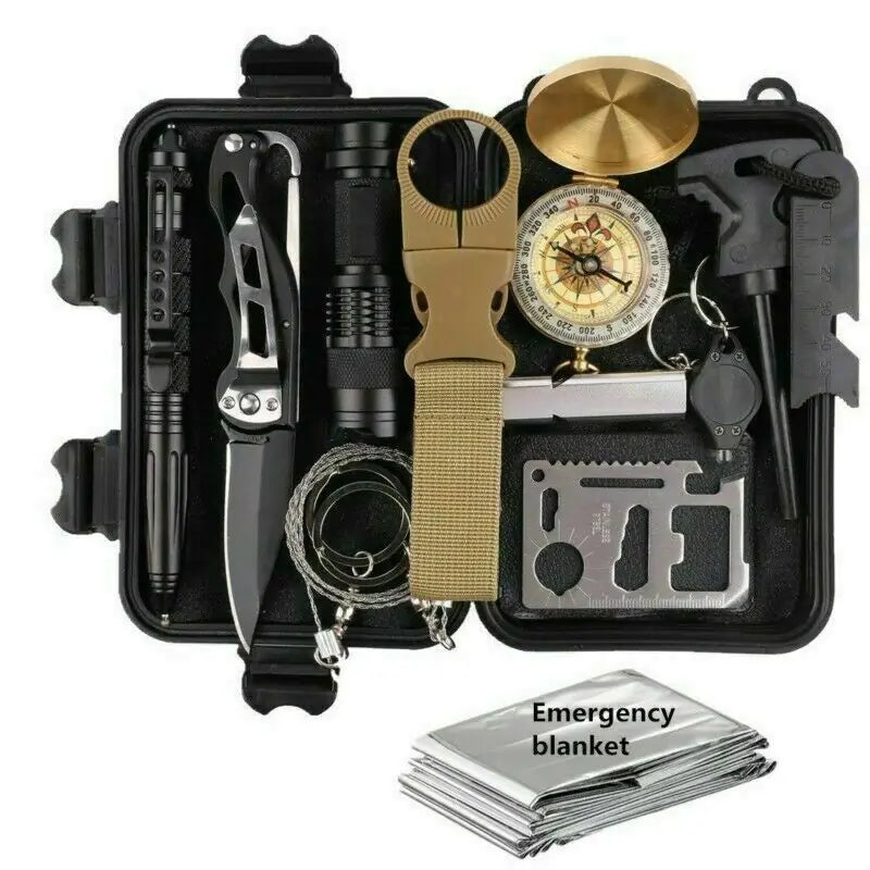 14-in-1 Outdoor Survival Kit – Tactical EDC Gear Set with Waterproof Case