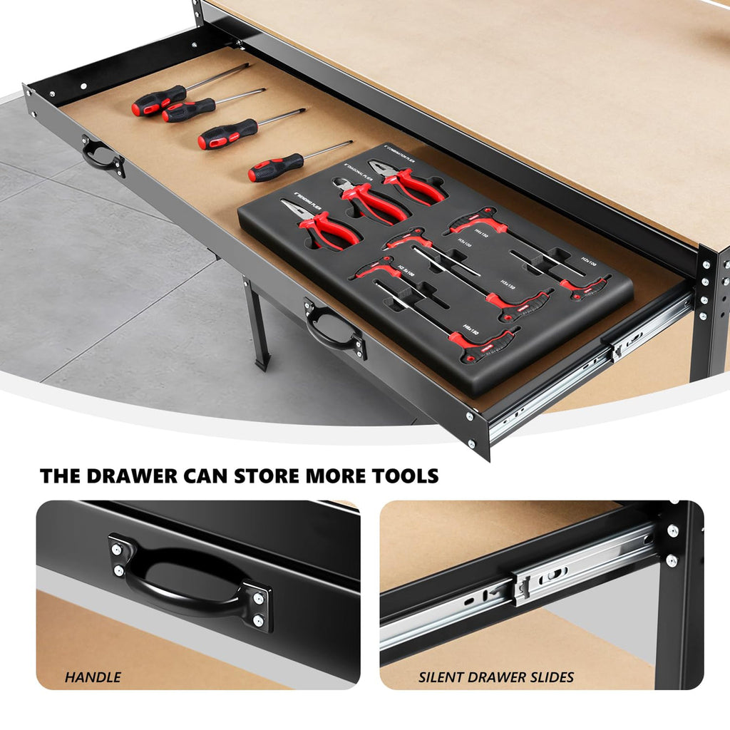 63" Workshop Tool Cabinet & Workbench | Drawers & Pegboard Storage