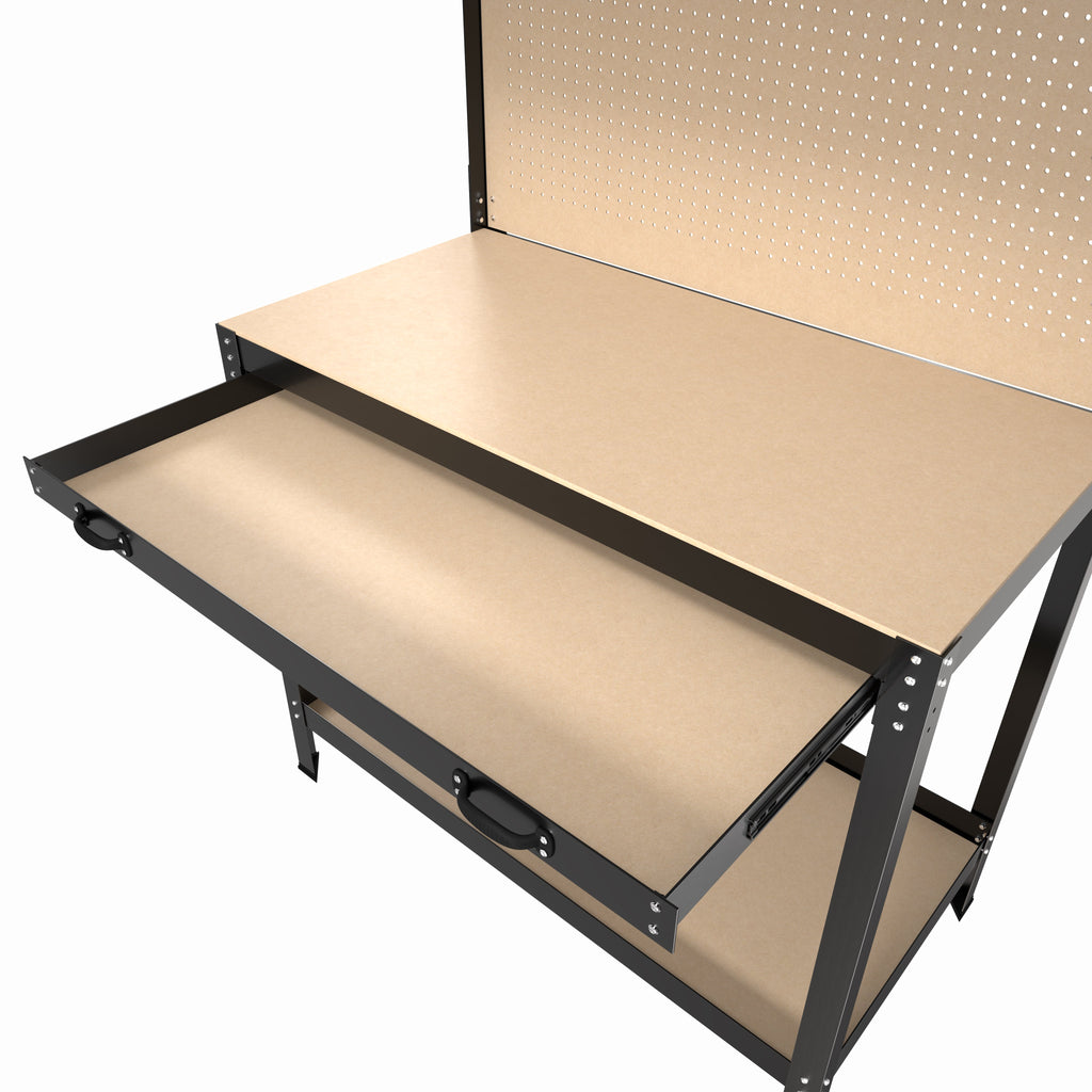 63" Workshop Tool Cabinet & Workbench | Drawers & Pegboard Storage