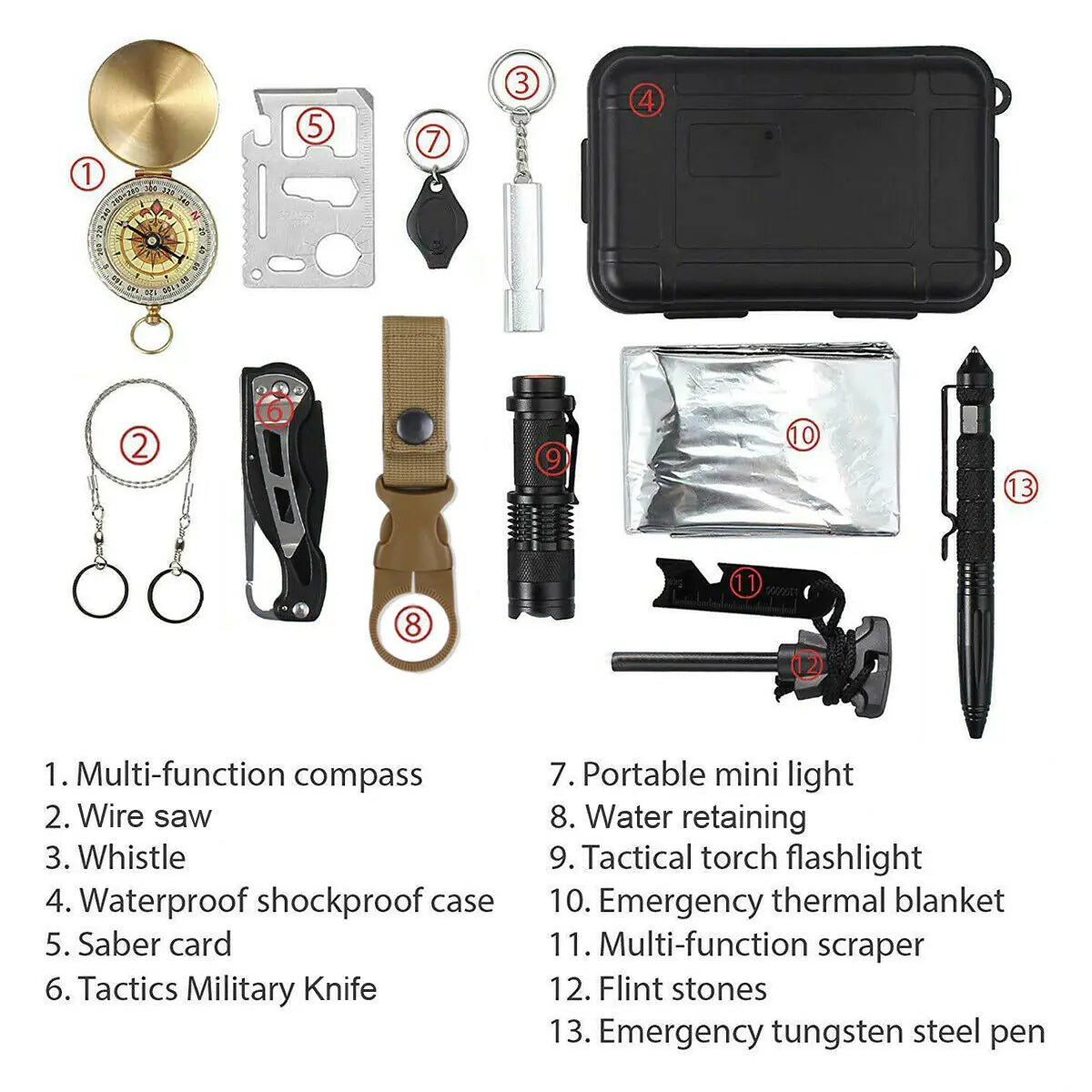 14-in-1 Outdoor Survival Kit – Tactical EDC Gear Set with Waterproof Case