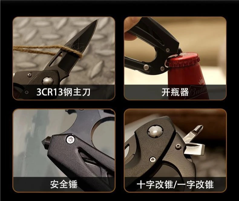 5-in-1 Stainless Steel Multi-Tool with Carabiner | Portable Outdoor EDC